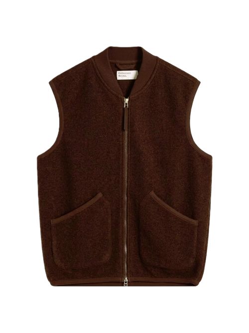zip waistcoat Gilet lana cacao Universal Works. | 00015CACAO